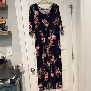 Floral Long Sleeve Dress in Navy and Pink